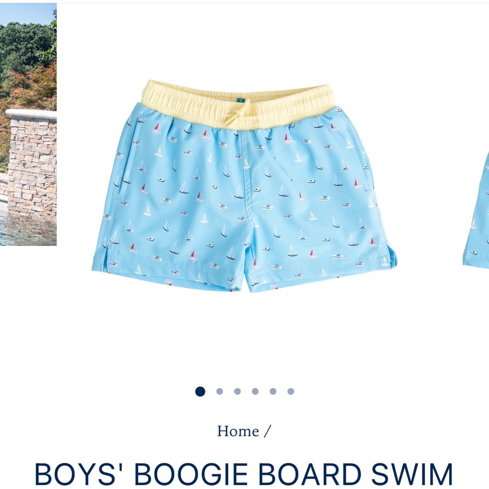 Boys' Light Blue Sailboat Swim Shorts with Yellow Waistband